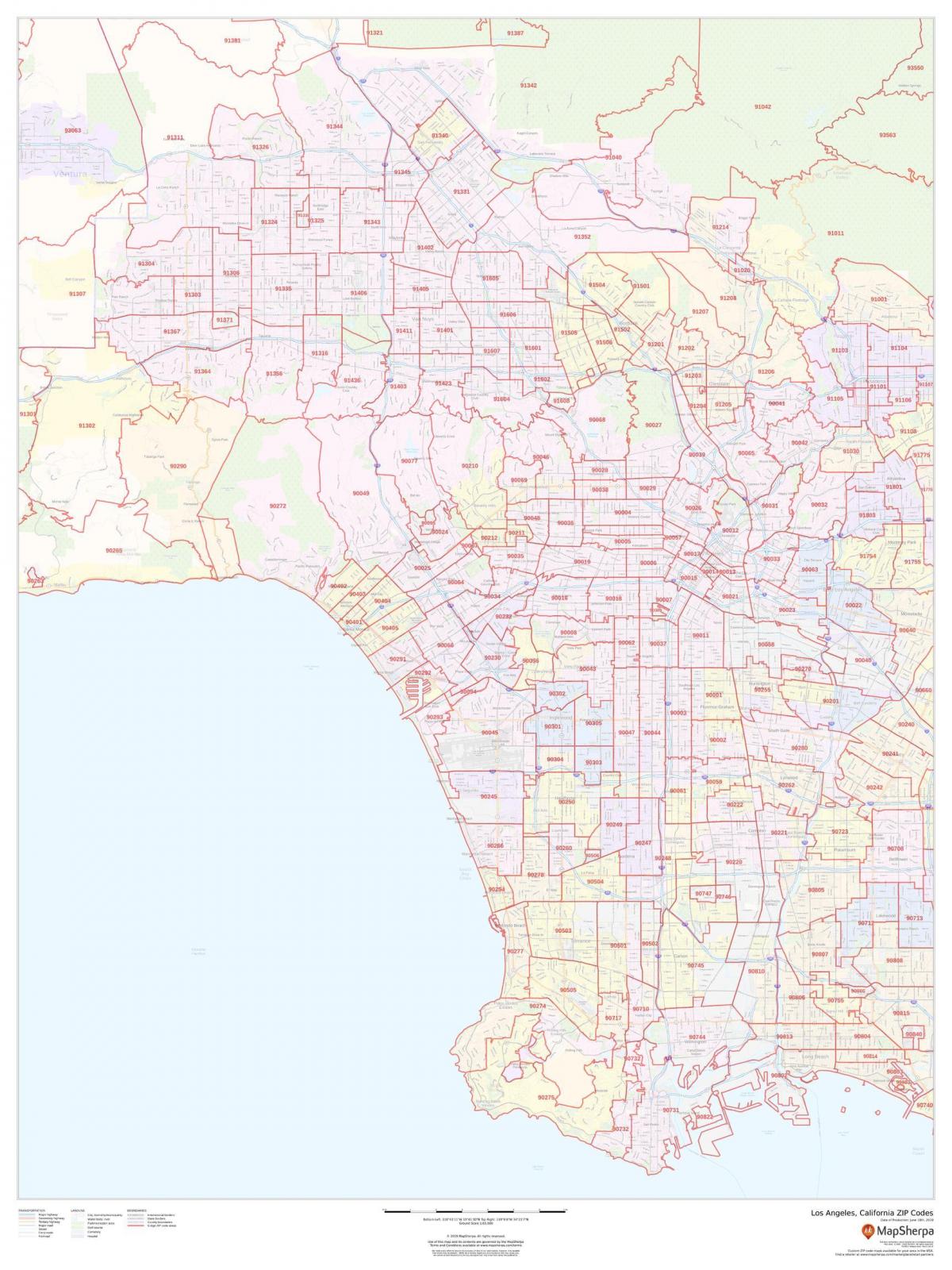洛杉矶邮编地图